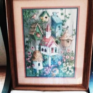 24" x 12" ADORABLE BIRDHOUSE PRINT IN CARVED WOOD